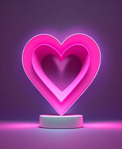 Neon pink heart with 3D podium